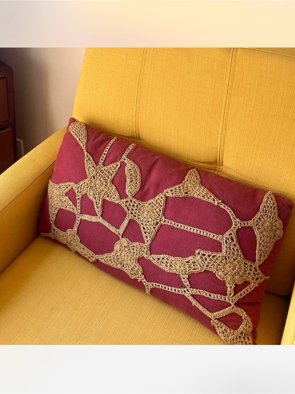Handcrafted Maroon Crochet Accent Pillow - Decorative Lumbar Cushion